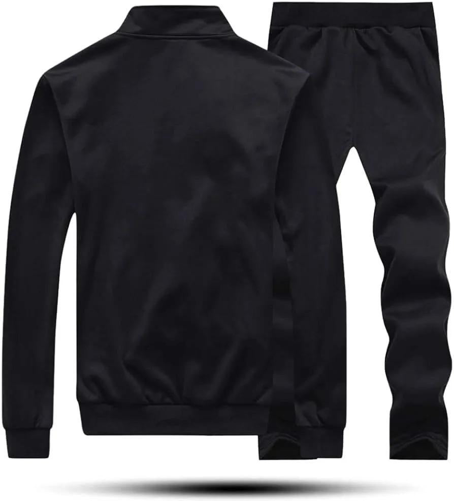 Men's Fleece Track Suit - 2 Pcs - Black - Plain Collar Design