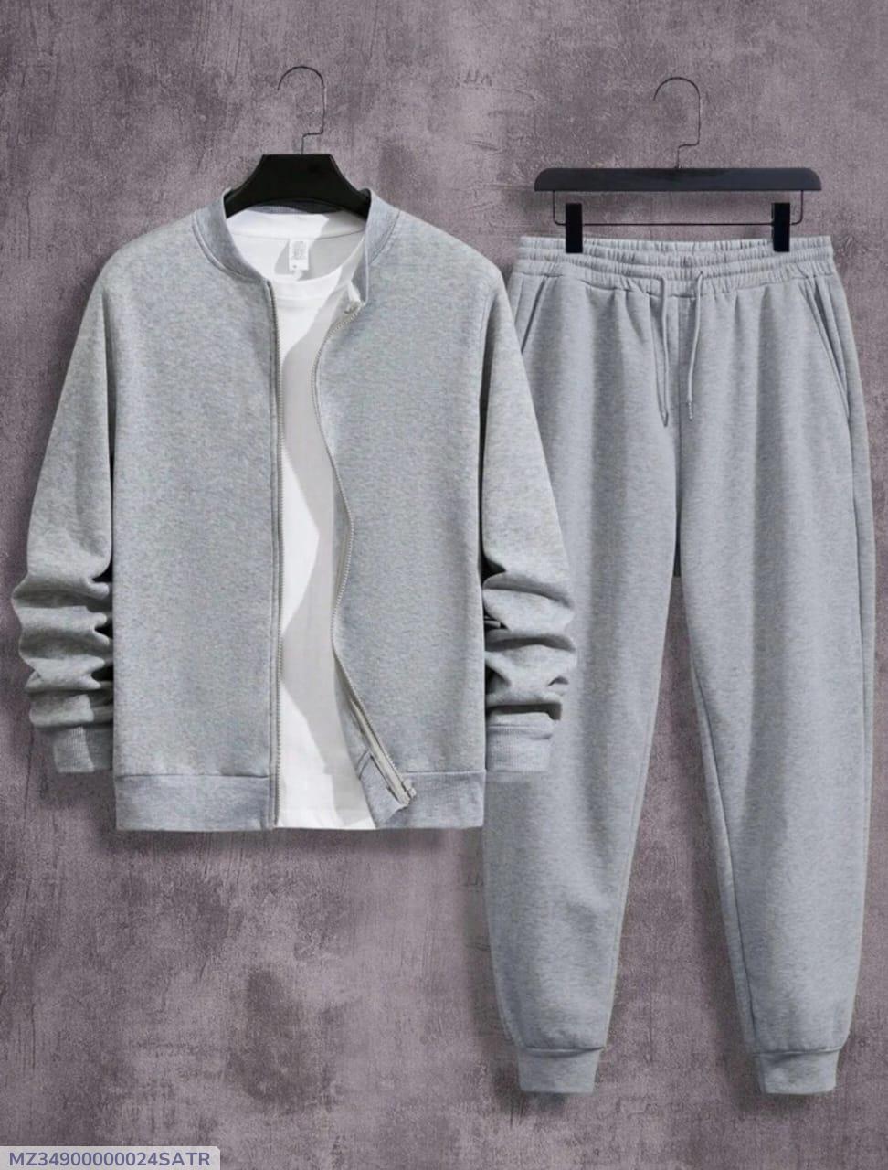 2 Pcs Men's Fleece Plain Zipper Track Suit